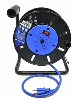Lighting FlexiCord Extension Cord Storage Reel W/ 4 Grounded Outlets, 15A Circuit Breaker & Switch