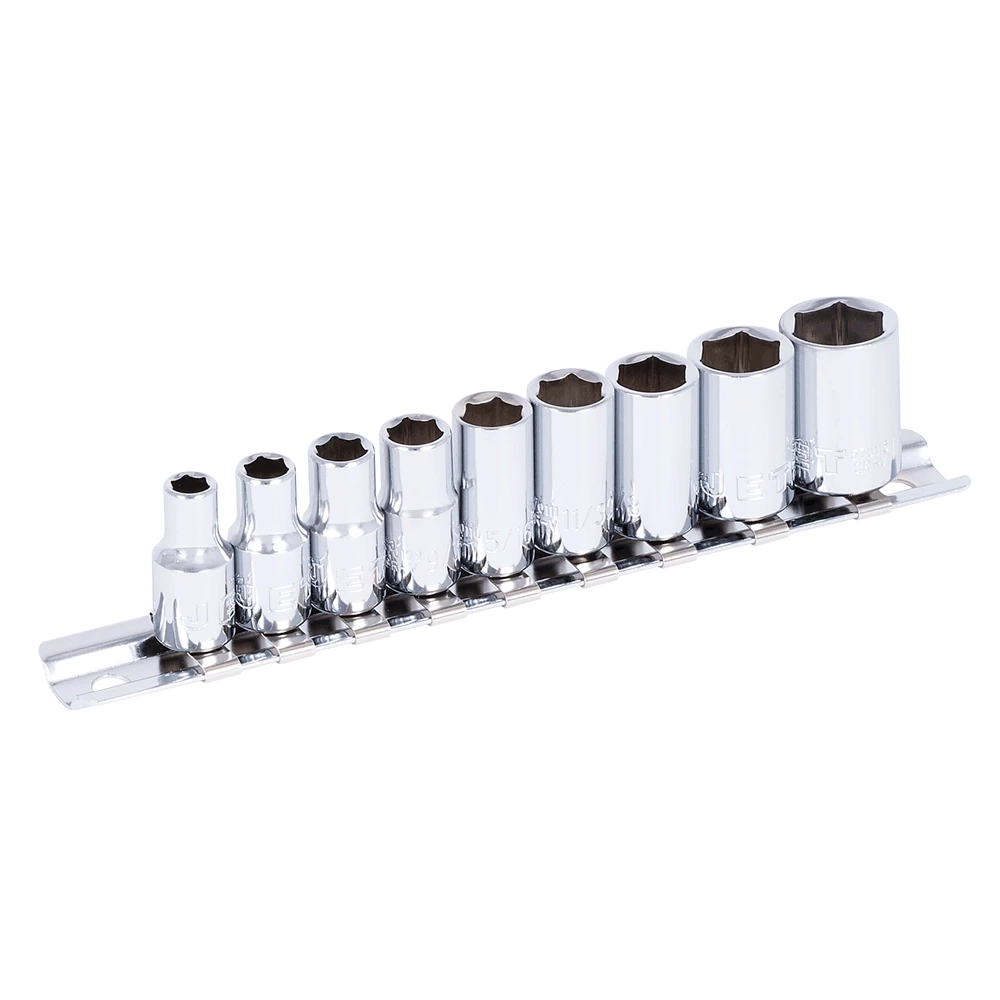 Jet 1/4" Drive SAE Chrome Socket Set - 6 Point - 9 Piece