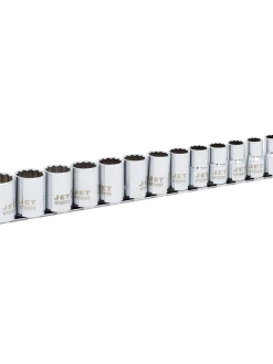 Jet 1/2" Drive Metric Chrome Socket Set - 12 Point - 14 Piece