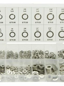 ATD Automotive Supplies Stainless Steel Lock And Flat Washer Assortment - 350 Piece