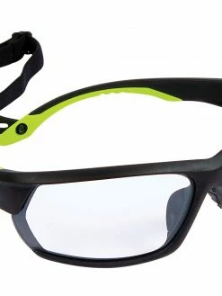 Dynamic Racer Soft Nose-Piece System Safety Glasses W/ Removable Retaining Strap | Green & Black Frame | Clear Lens