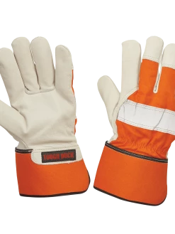 Tough Duck Hi-Vis 100G Thinsulate Premium Cowgrain Leather Winter Work Gloves