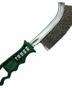 Cleanflow Maintenance Supplies Heavy Duty Wire Scratch Brush, Green Plastic Handle, Stainless Steel Bristles