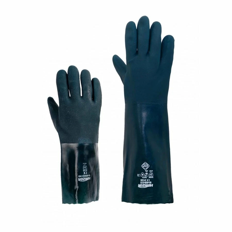 Work Gloves Horizon Green Double Dipped PVC Rough Finish Gloves | 14 Or 18 Inch Lengths | Pack Of 12 Pairs