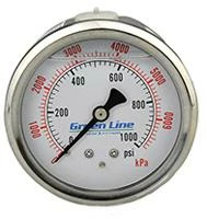 Greenline Pump Accessories 2-1/2" Liquid Filled Pressure Gauges | 1/4" Brass Center Back Mount