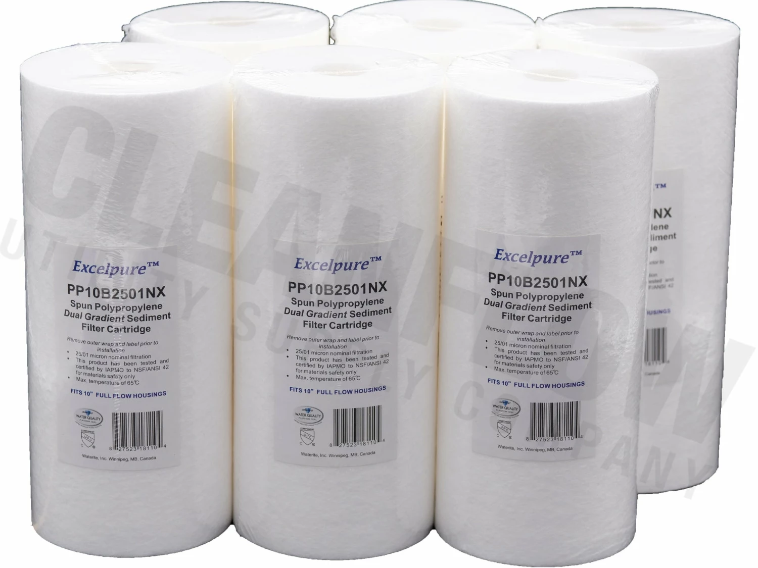 Excelpure 4.5" OD Big Blue Melt Blown Polypropylene Dual Gradient Water Filters - Various Lengths And Micron Ratings