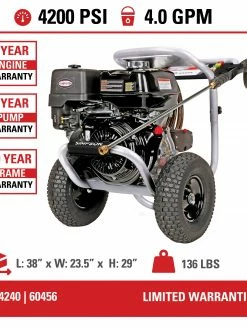 Simpson PowerShot Cold Water Honda GX390 (389cc) Gas Engine Pressure Washer - 4200 PSI - 4.0 GPM Industrial Triplex Pump Pressure Washers