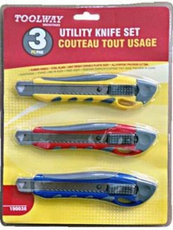 Cleanflow Hand Tools Rubber Grip Utility Knife Set - 3 Piece