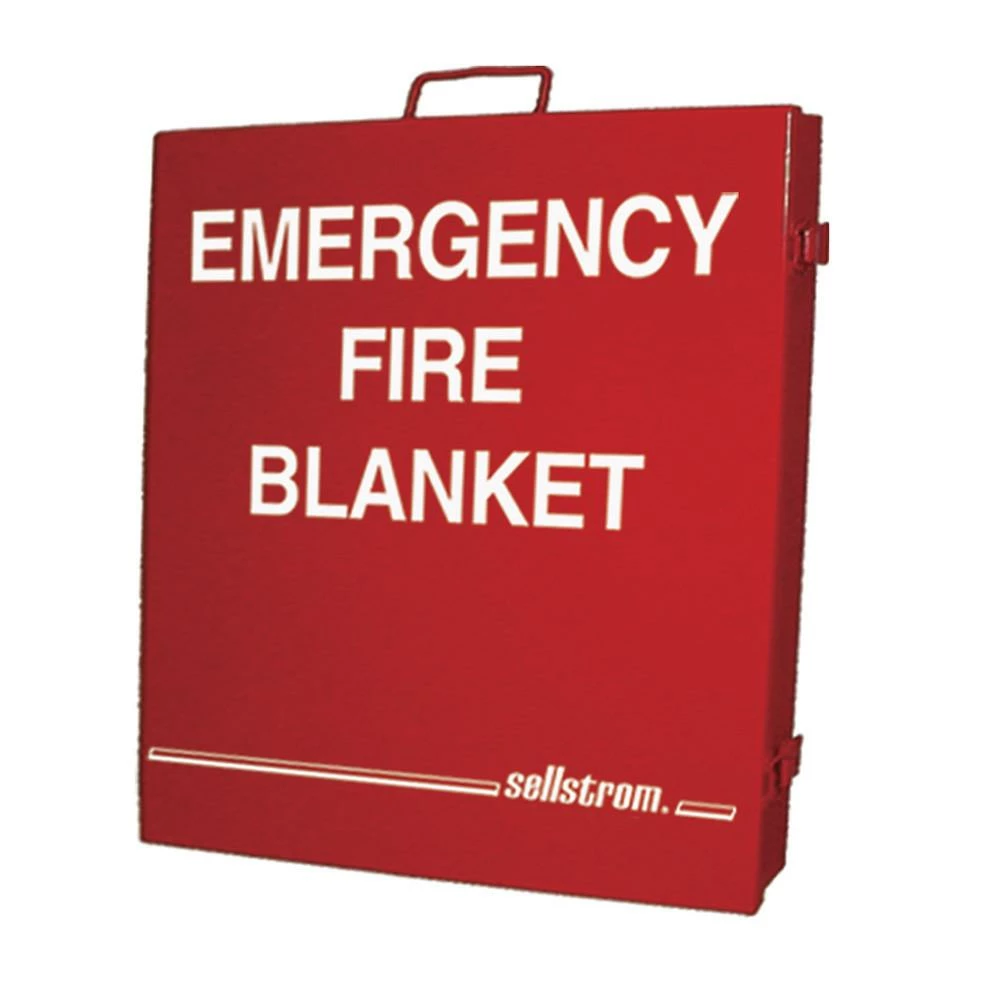 Sellstrom Emergency Fire Blanket - Red Metal Storage Cabinet Safety Supplies