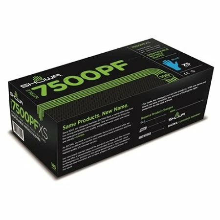 Work Gloves Showa 7500PF Blue Nitrile 4-Mil Biodegradable Powder-Free Examination Gloves - Box Of 100