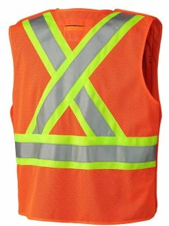 Hi-Vis Work Wear Pioneer Zip-Front Mesh Back Traffic Safety Vest | S-5XL