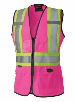 Hi-Vis Work Wear Pioneer Women's Solid Tricot Tear-Away Safety Vest | XS-2XL