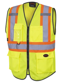 Hi-Vis Work Wear Pioneer Hi Viz Zipper Front Safety Vest | Sizes XS - 5XL
