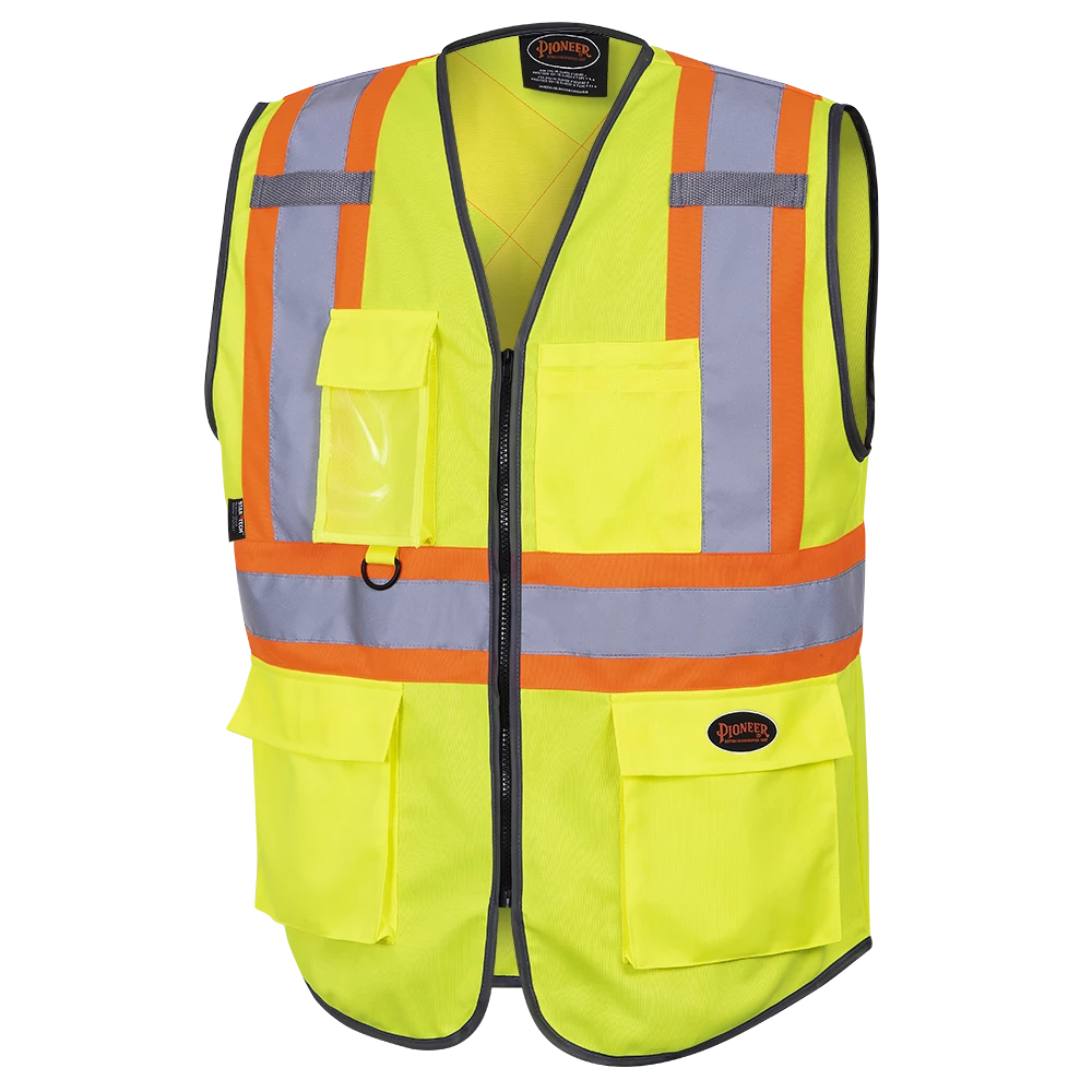 Hi-Vis Work Wear Pioneer Hi Viz Zipper Front Safety Vest | Sizes XS - 5XL