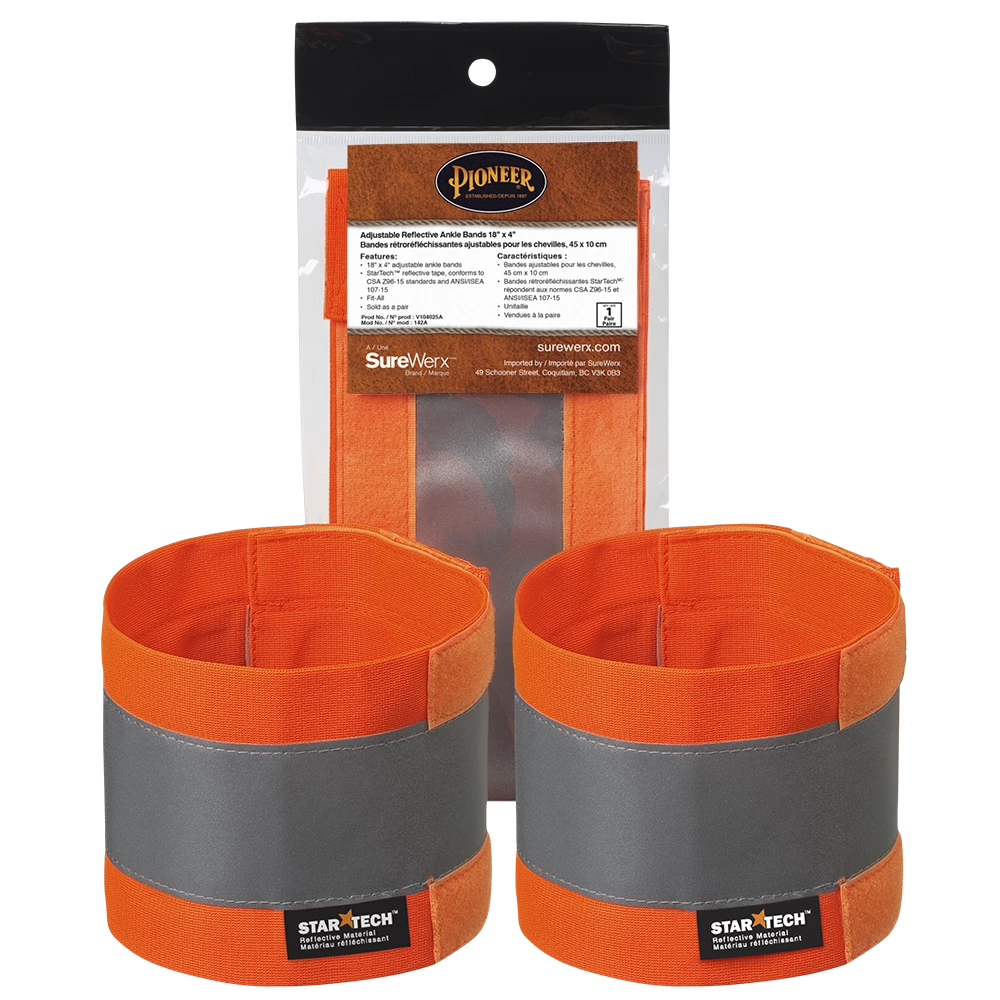 Pioneer Hi Viz 4" Adjustable Reflective Ankle Bands (Pair) | Orange Hi-Vis Work Wear