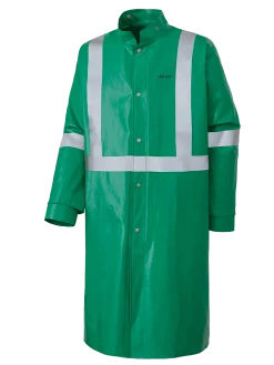 Flame Resistant Work Wear Ranpro CA-43® FR Chemical/Acid Resistant Long Safety Coat - PVC/Poly | Green | Sizes Small - 3XL