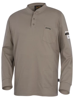 Flame Resistant Work Wear Pioneer 100% Cotton FR Interlock 7 Oz. Henley Shirt | Sizes S - 5XL