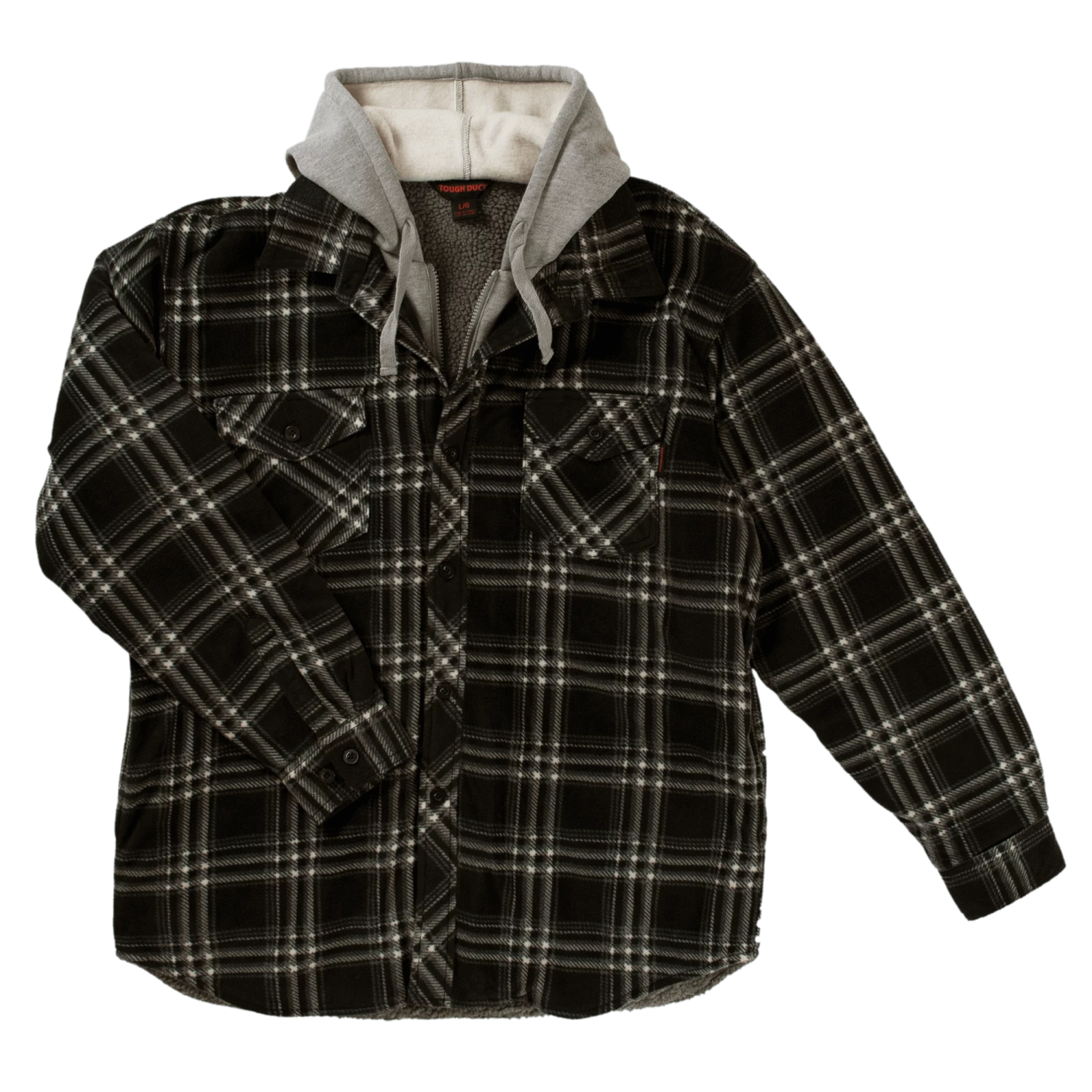 Work Wear Tough Duck WS02 Quick Dry Sherpa Lined Zip-Up Hooded Fleece Shirt | Charcoal Plaid | S-3XL