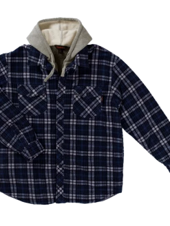 Work Wear Tough Duck WS02 Quick Dry Sherpa Lined Zip-Up Hooded Fleece Shirt | Charcoal Plaid | S-3XL