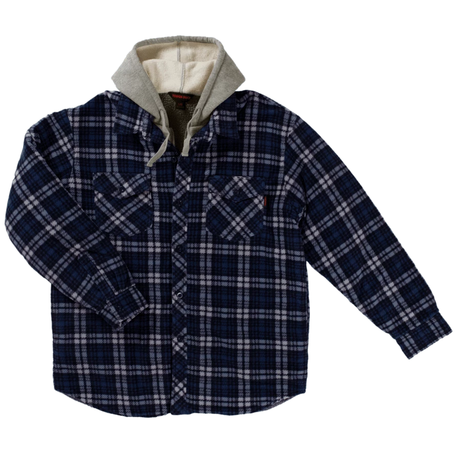 Work Wear Tough Duck WS02 Quick Dry Sherpa Lined Zip-Up Hooded Fleece Shirt | Charcoal Plaid | S-3XL