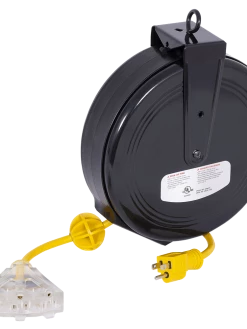 Lighting Startech Steel Retractable Extension Cord Reel - SJTW 14/3 - Triple Outlet - 30 Ft Length