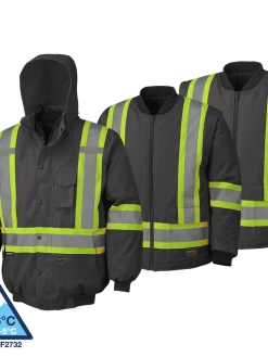 Pioneer Reflective Striped 6 In 1 Winter Work Bomber | XS-5XL Hi-Vis Work Wear