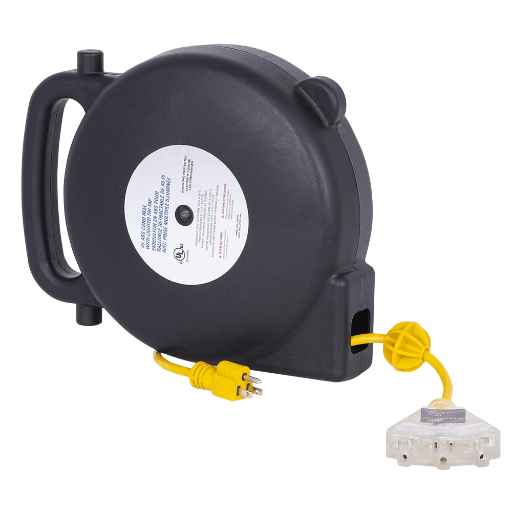 Startech ABS Retractable Extension Cord Reel - SJTW 14/3 - Triple Outlet - 45 Ft Length Lighting