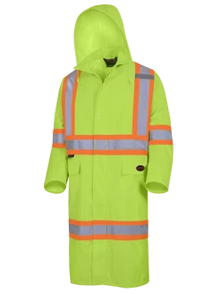 Hi-Vis Work Wear Pioneer The Rock 300D Oxford Polyester Waterproof Safety Long Coat | S-5XL