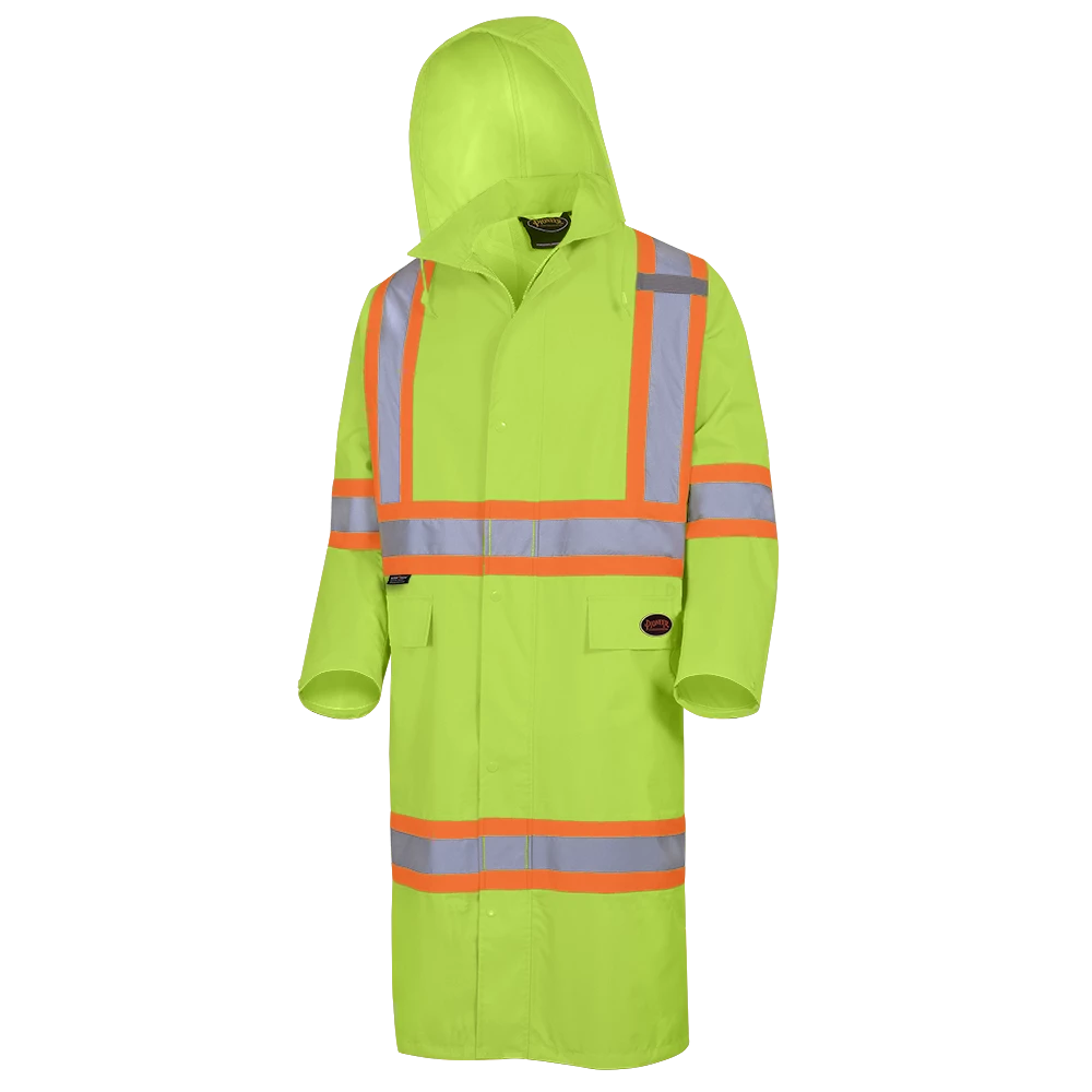 Hi-Vis Work Wear Pioneer The Rock 300D Oxford Polyester Waterproof Safety Long Coat | S-5XL