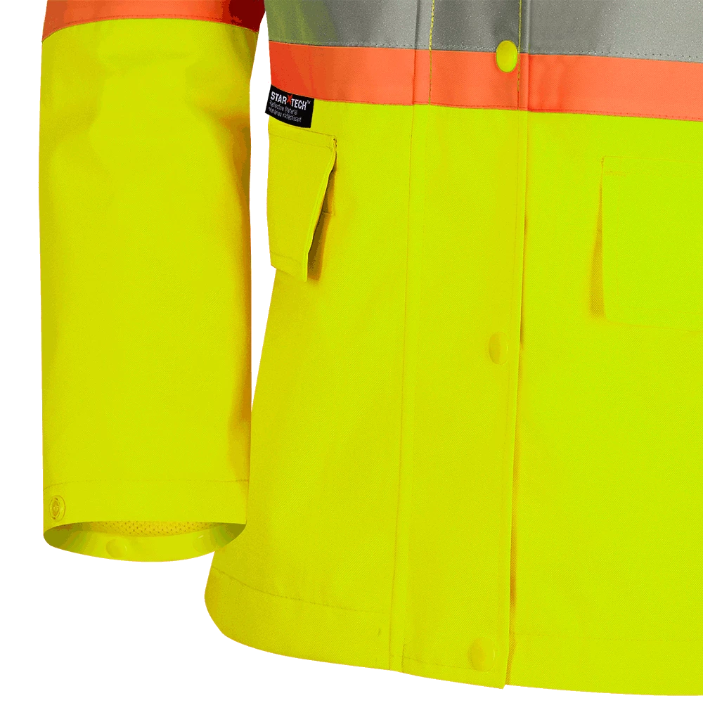 Hi-Vis Work Wear Pioneer "The Rock" Women's 300D Oxford Polyester Waterproof Safety Rain Jacket