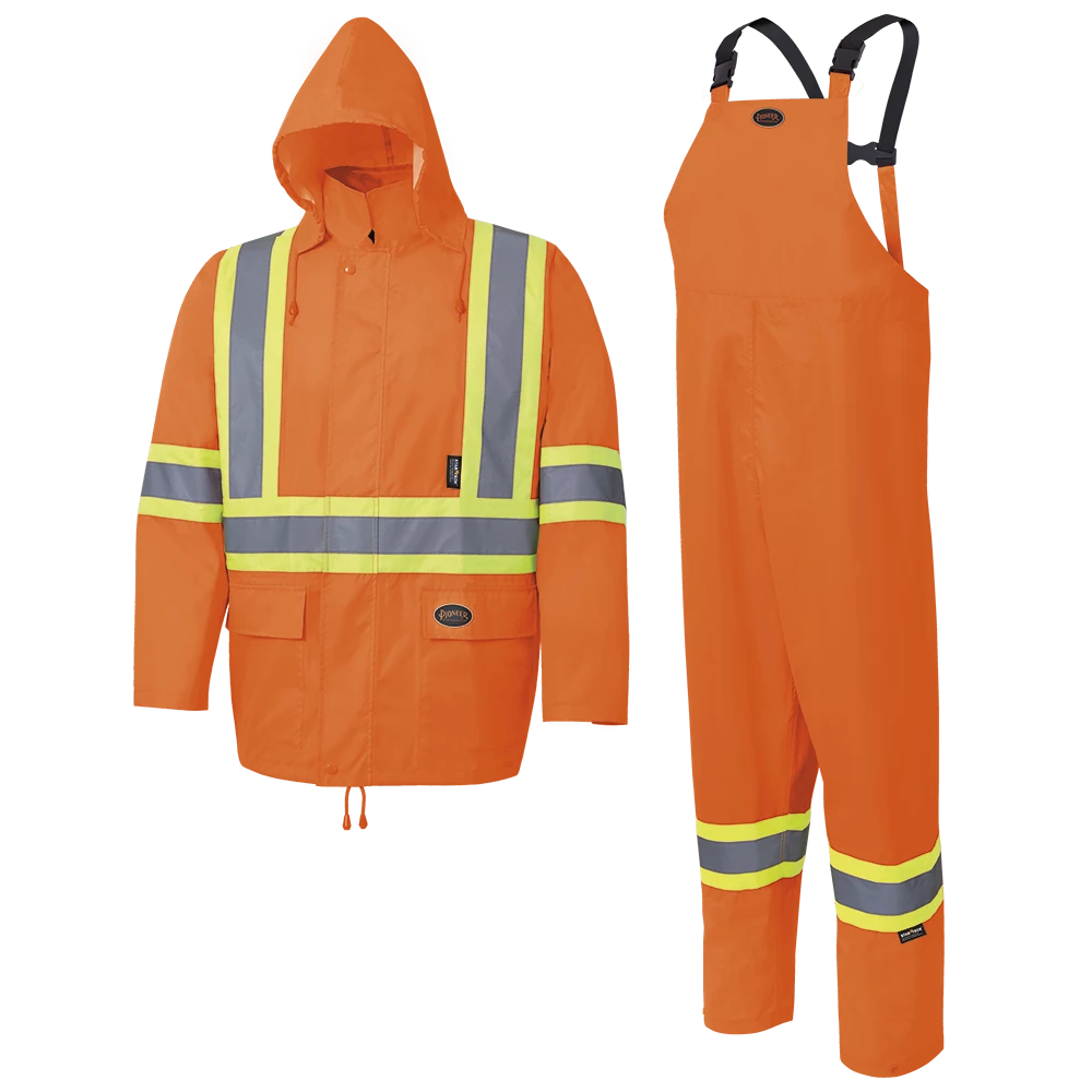 Hi-Vis Work Wear Pioneer 150D Oxford Poly/PVC Hi Vis Rain Suit | S-4XL