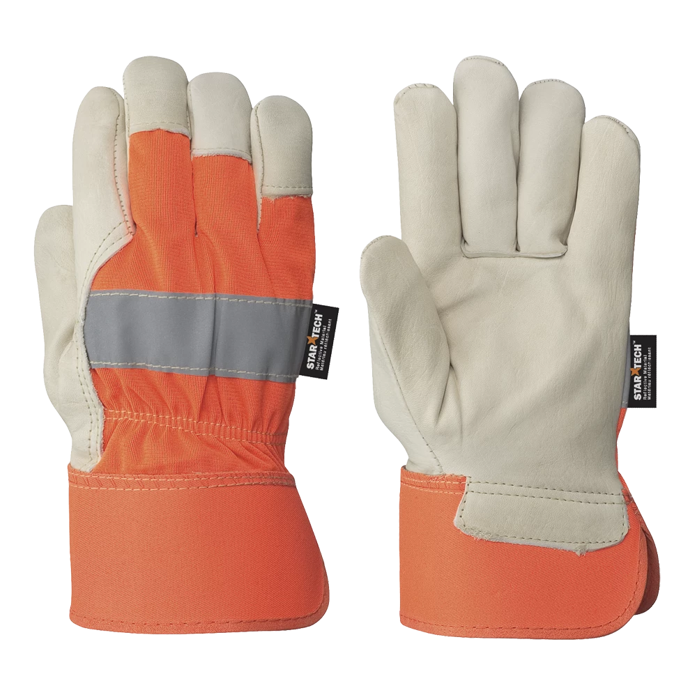 Pioneer 536 Hi Vis Fitter's Cowgrain Gloves (Inside Elastic) | Pack Of 12 Pairs