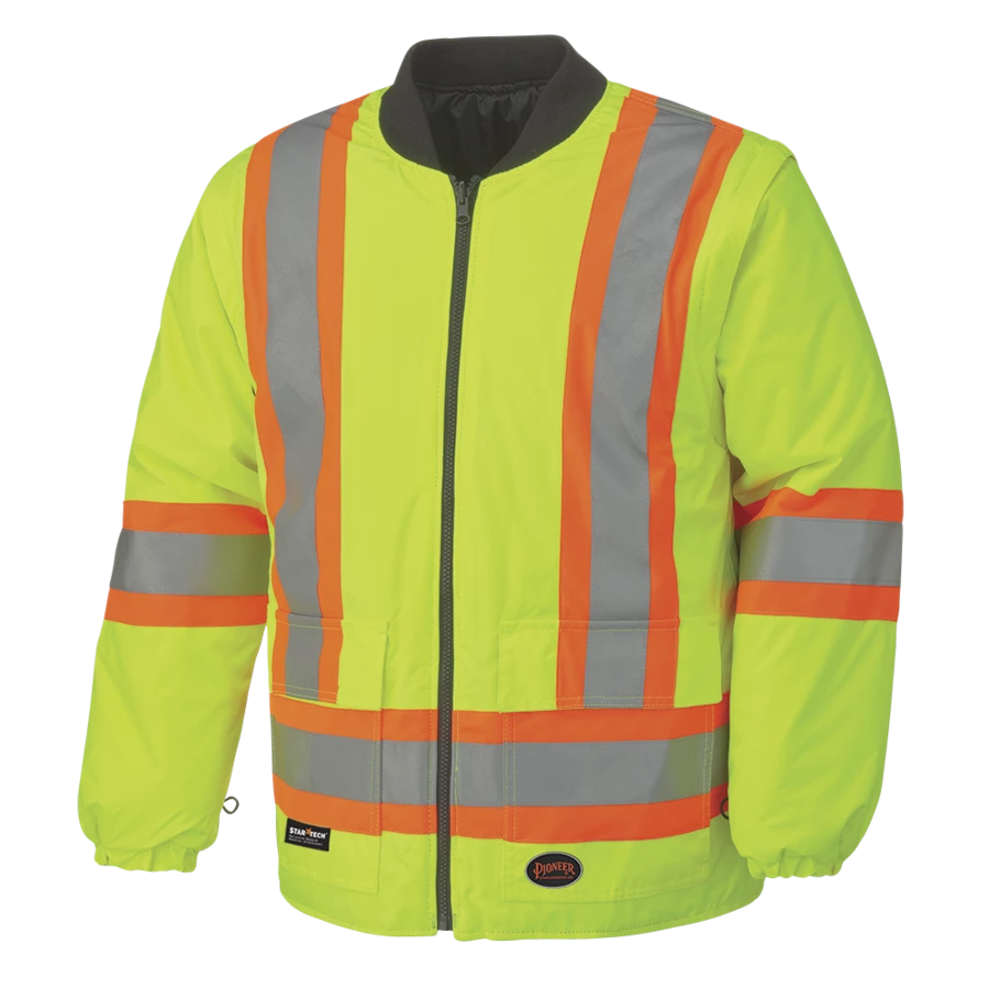 Pioneer Reflective Striped 6 In 1 Winter Work Bomber | XS-5XL Hi-Vis Work Wear