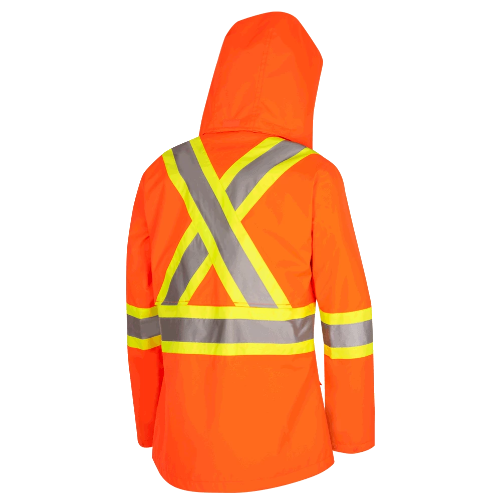 Hi-Vis Work Wear Pioneer "The Rock" Women's 300D Oxford Polyester Waterproof Safety Rain Jacket