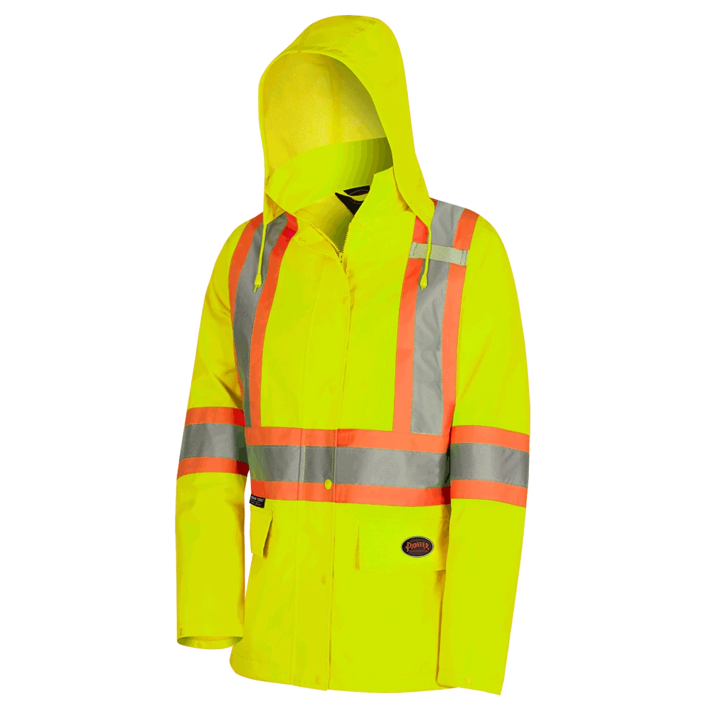 Hi-Vis Work Wear Pioneer "The Rock" Women's 300D Oxford Polyester Waterproof Safety Rain Jacket