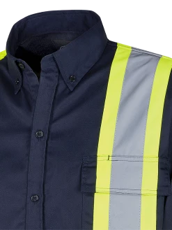 Pioneer Hi Viz Poly/Cotton Work Shirt | Navy | Sizes S - 4XL